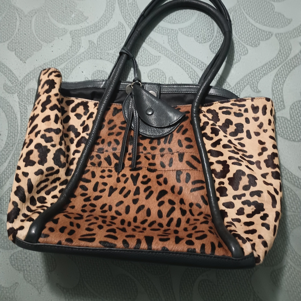 Lucky Brand Leopard Print Tote Bag with Black Trim